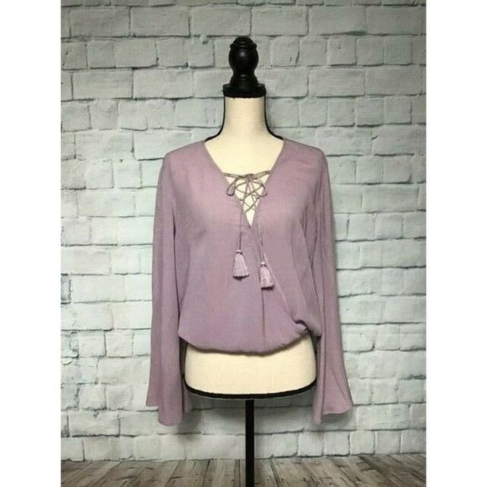 Arizona Cropped Top Long Bell Sleeve Size Large Color Purple